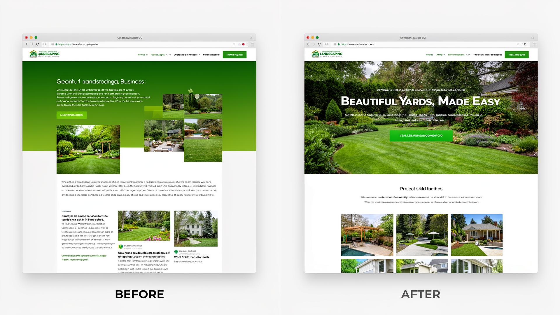 Before and after website redesign for Landscaping Company